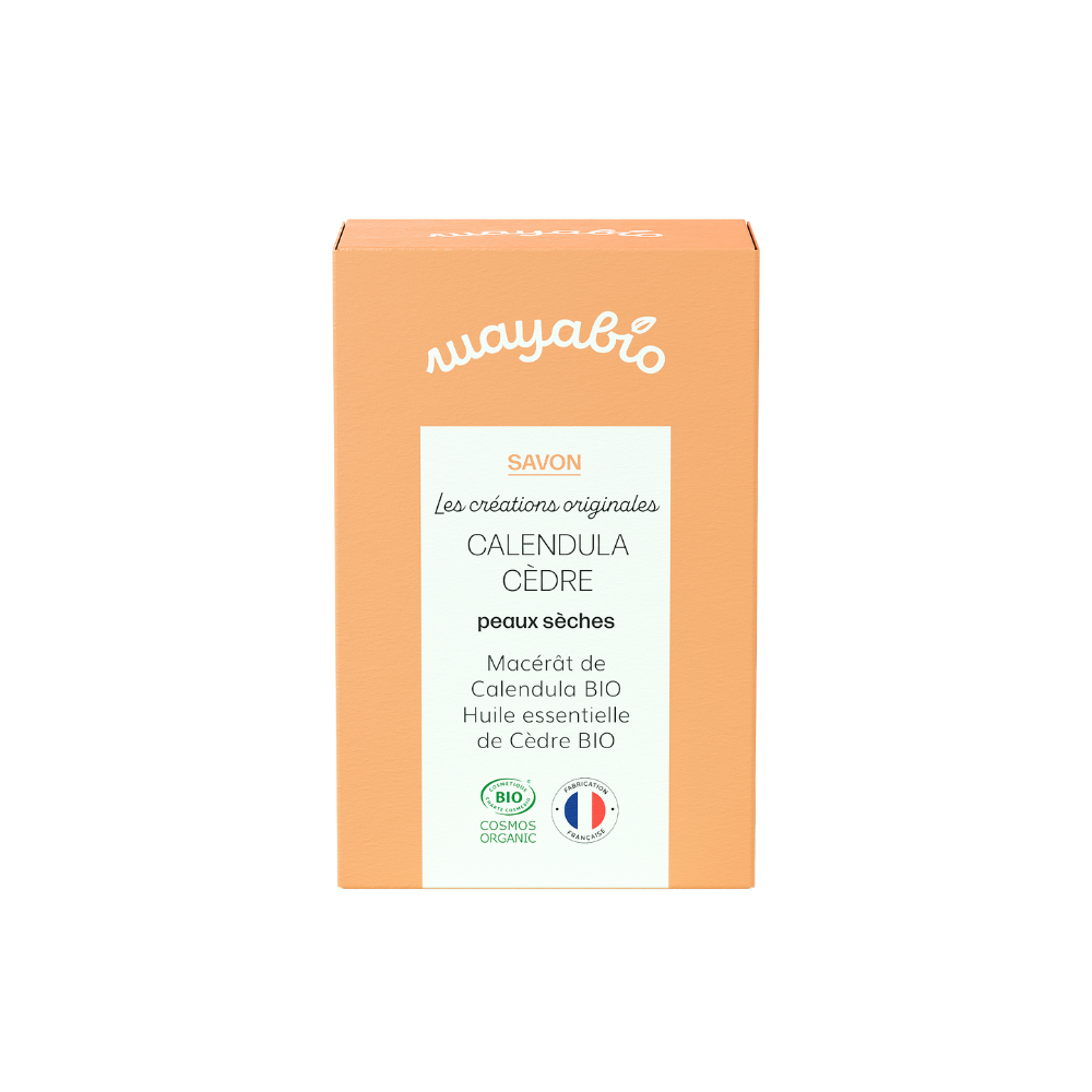 Savon solide calendula cèdre pour peaux sèches bio