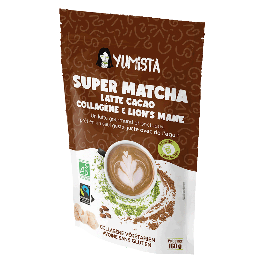 Super matcha latte instantané cacao collagène lion's mane bio et équitable